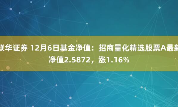 联华证券 12月6日基金净值：招商量化精选股票A最新净值2.5872，涨1.16%