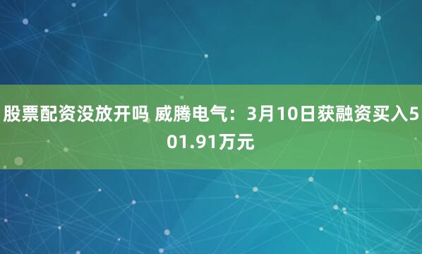 股票配资没放开吗 威腾电气：3月10日获融资买入501.91万元